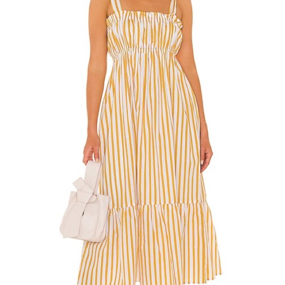 Faithfull the Brand Yellow and White Midi Sundress